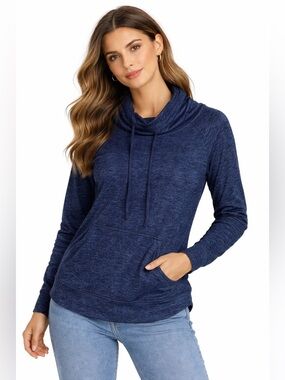 32 degrees heat Blue cowl neck Hooded Sweatshirt with front pocket